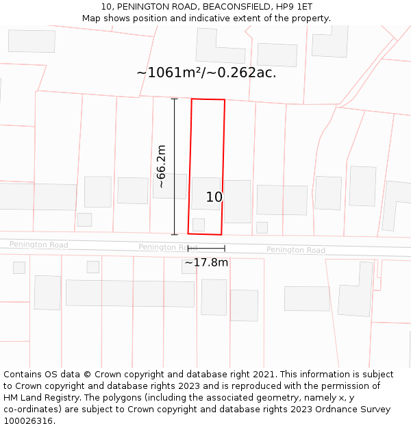 10, PENINGTON ROAD, BEACONSFIELD, HP9 1ET: Plot and title map