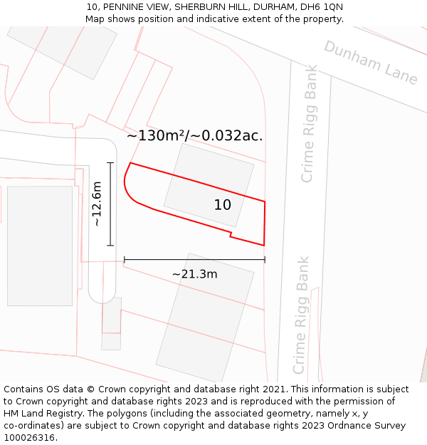 10, PENNINE VIEW, SHERBURN HILL, DURHAM, DH6 1QN: Plot and title map