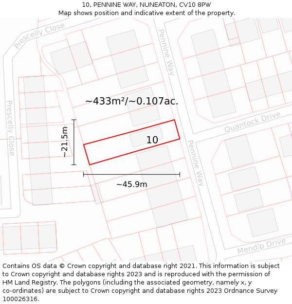 10, PENNINE WAY, NUNEATON, CV10 8PW: Plot and title map