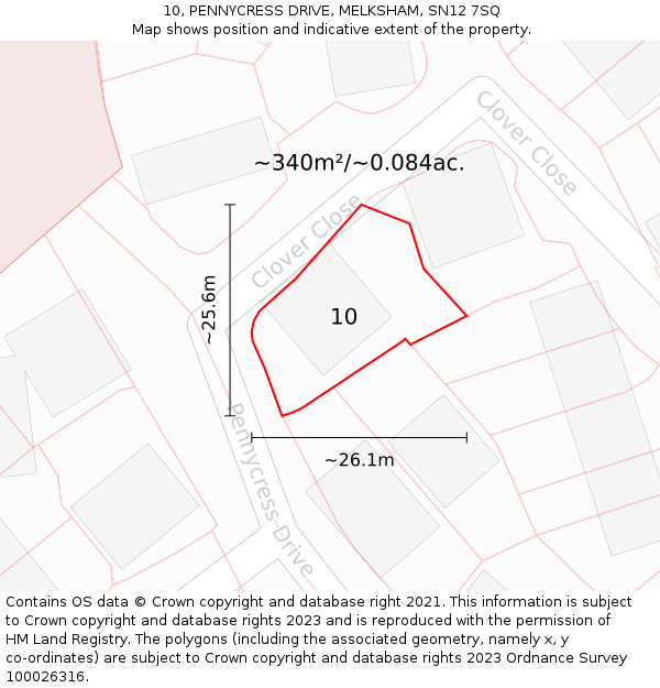 10, PENNYCRESS DRIVE, MELKSHAM, SN12 7SQ: Plot and title map