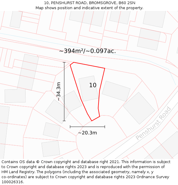 10, PENSHURST ROAD, BROMSGROVE, B60 2SN: Plot and title map