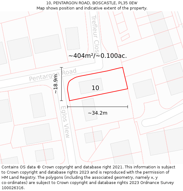 10, PENTARGON ROAD, BOSCASTLE, PL35 0EW: Plot and title map