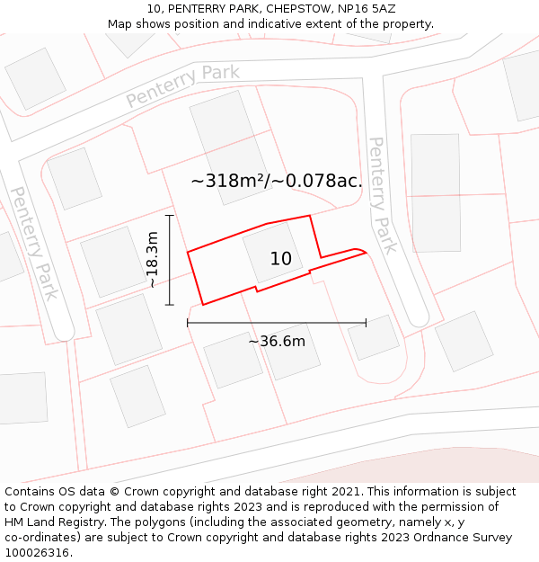 10, PENTERRY PARK, CHEPSTOW, NP16 5AZ: Plot and title map