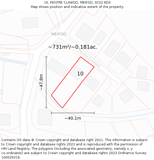 10, PENTRE CLAWDD, MEIFOD, SY22 6DX: Plot and title map