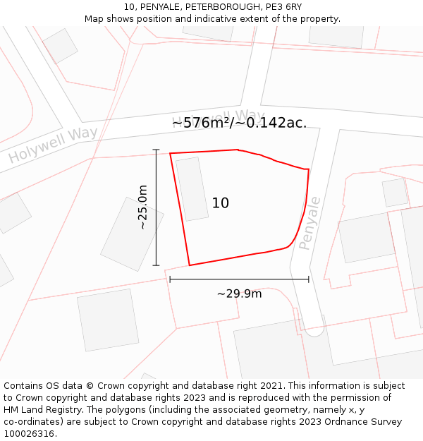 10, PENYALE, PETERBOROUGH, PE3 6RY: Plot and title map