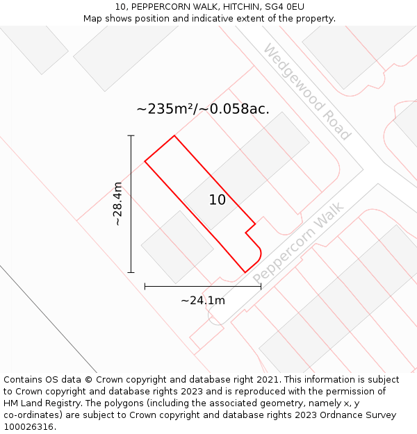 10, PEPPERCORN WALK, HITCHIN, SG4 0EU: Plot and title map