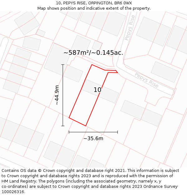 10, PEPYS RISE, ORPINGTON, BR6 0WX: Plot and title map