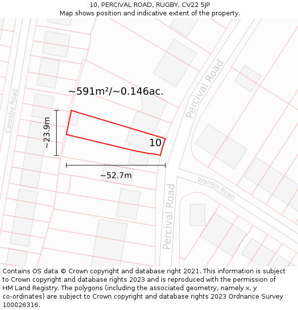 10, PERCIVAL ROAD, RUGBY, CV22 5JP: Plot and title map