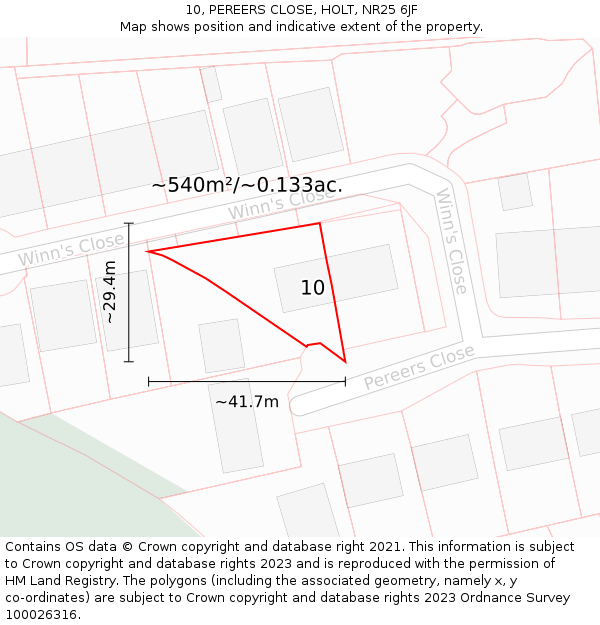 10, PEREERS CLOSE, HOLT, NR25 6JF: Plot and title map