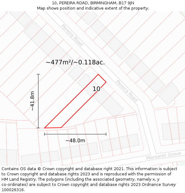 10, PEREIRA ROAD, BIRMINGHAM, B17 9JN: Plot and title map