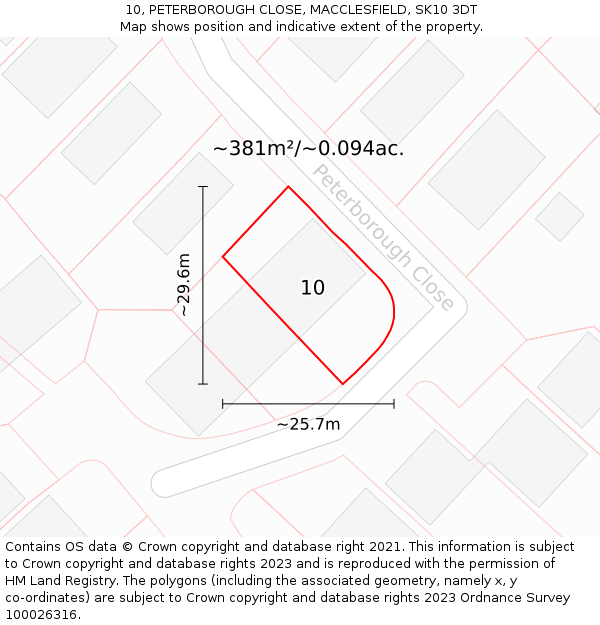 10, PETERBOROUGH CLOSE, MACCLESFIELD, SK10 3DT: Plot and title map