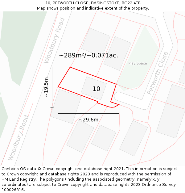 10, PETWORTH CLOSE, BASINGSTOKE, RG22 4TR: Plot and title map