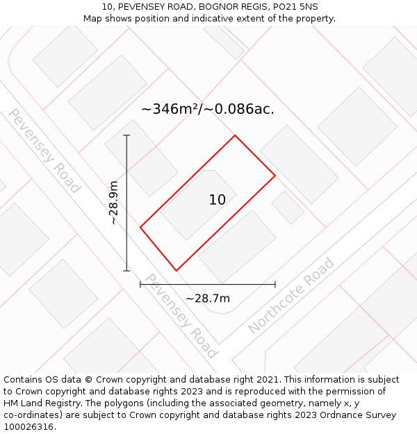 10, PEVENSEY ROAD, BOGNOR REGIS, PO21 5NS: Plot and title map