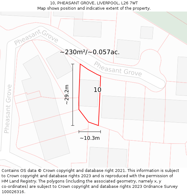10, PHEASANT GROVE, LIVERPOOL, L26 7WT: Plot and title map