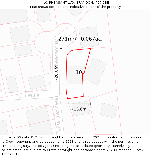10, PHEASANT WAY, BRANDON, IP27 0BE: Plot and title map