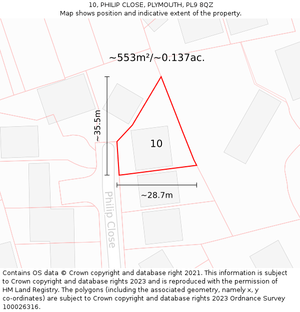 10, PHILIP CLOSE, PLYMOUTH, PL9 8QZ: Plot and title map