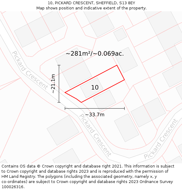 10, PICKARD CRESCENT, SHEFFIELD, S13 8EY: Plot and title map