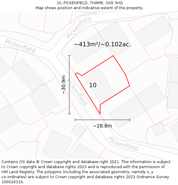 10, PICKENFIELD, THAME, OX9 3HG: Plot and title map