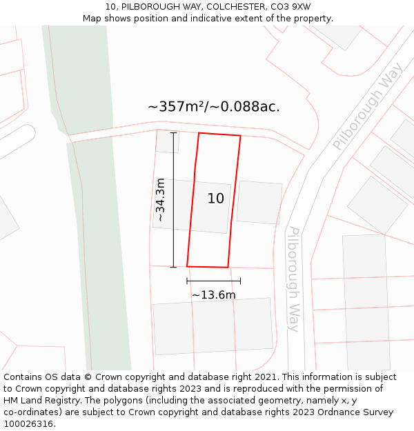 10, PILBOROUGH WAY, COLCHESTER, CO3 9XW: Plot and title map
