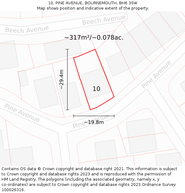 10, PINE AVENUE, BOURNEMOUTH, BH6 3SW: Plot and title map