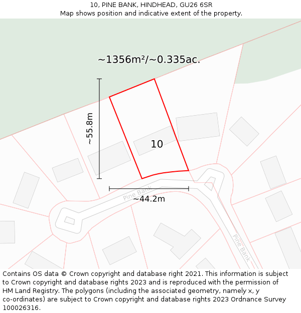 10, PINE BANK, HINDHEAD, GU26 6SR: Plot and title map