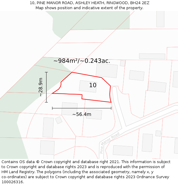 10, PINE MANOR ROAD, ASHLEY HEATH, RINGWOOD, BH24 2EZ: Plot and title map