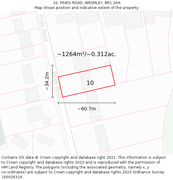 10, PINES ROAD, BROMLEY, BR1 2AA: Plot and title map