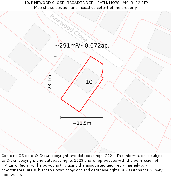 10, PINEWOOD CLOSE, BROADBRIDGE HEATH, HORSHAM, RH12 3TP: Plot and title map