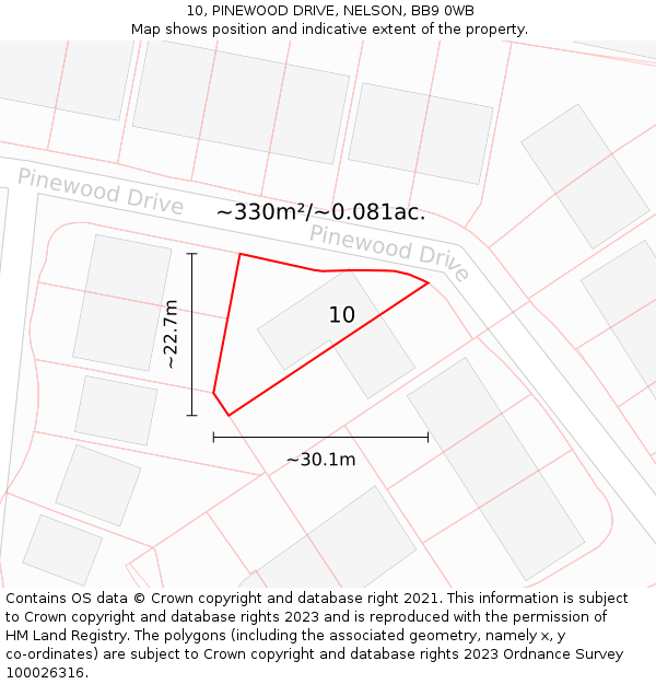 10, PINEWOOD DRIVE, NELSON, BB9 0WB: Plot and title map