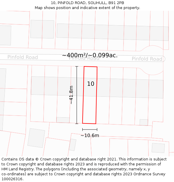 10, PINFOLD ROAD, SOLIHULL, B91 2PB: Plot and title map