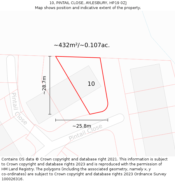 10, PINTAIL CLOSE, AYLESBURY, HP19 0ZJ: Plot and title map