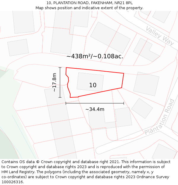 10, PLANTATION ROAD, FAKENHAM, NR21 8PL: Plot and title map