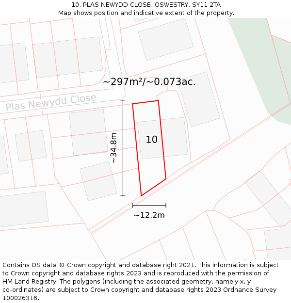 10, PLAS NEWYDD CLOSE, OSWESTRY, SY11 2TA: Plot and title map