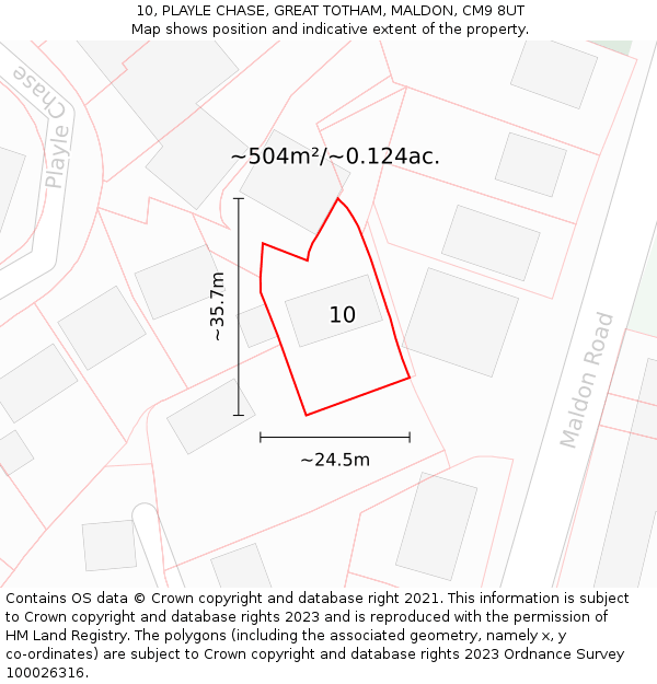 10, PLAYLE CHASE, GREAT TOTHAM, MALDON, CM9 8UT: Plot and title map