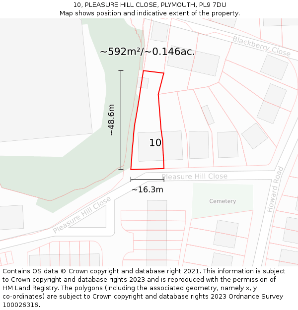 10, PLEASURE HILL CLOSE, PLYMOUTH, PL9 7DU: Plot and title map