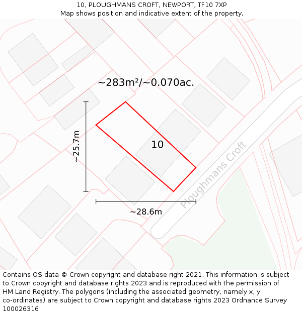 10, PLOUGHMANS CROFT, NEWPORT, TF10 7XP: Plot and title map