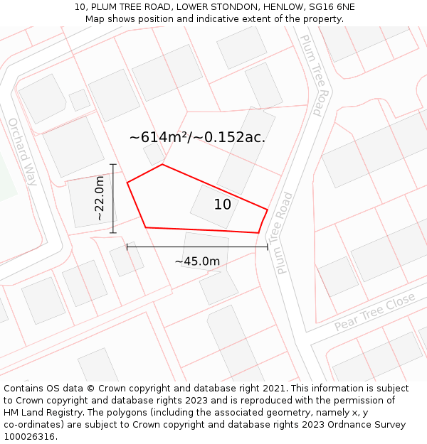 10, PLUM TREE ROAD, LOWER STONDON, HENLOW, SG16 6NE: Plot and title map