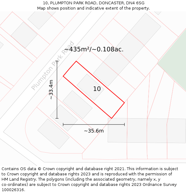 10, PLUMPTON PARK ROAD, DONCASTER, DN4 6SG: Plot and title map