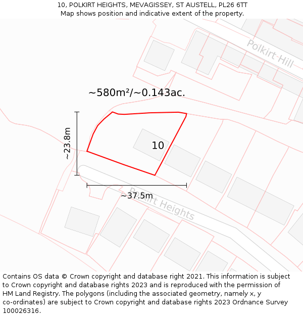 10, POLKIRT HEIGHTS, MEVAGISSEY, ST AUSTELL, PL26 6TT: Plot and title map