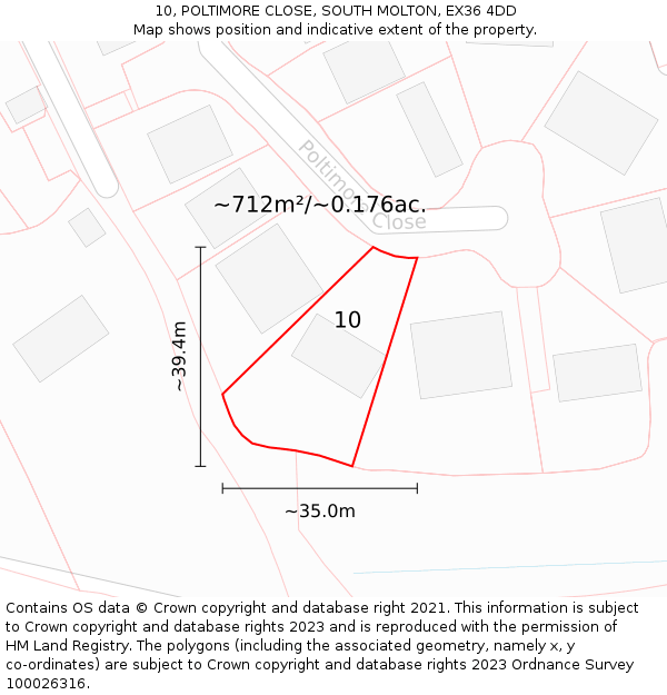 10, POLTIMORE CLOSE, SOUTH MOLTON, EX36 4DD: Plot and title map