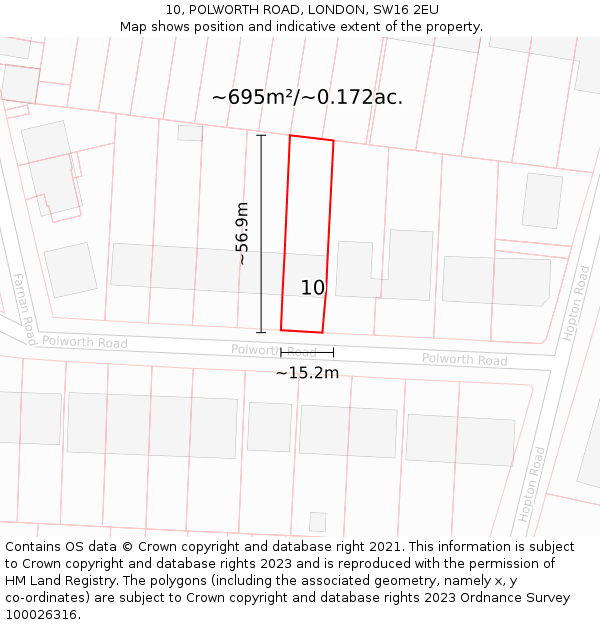 10, POLWORTH ROAD, LONDON, SW16 2EU: Plot and title map