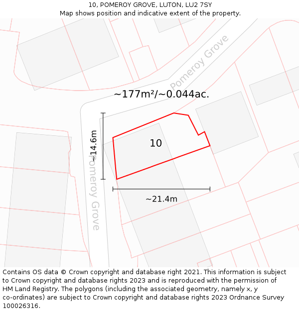 10, POMEROY GROVE, LUTON, LU2 7SY: Plot and title map