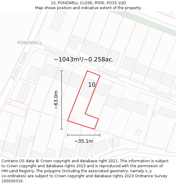 10, PONDWELL CLOSE, RYDE, PO33 1QD: Plot and title map