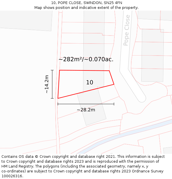 10, POPE CLOSE, SWINDON, SN25 4FN: Plot and title map