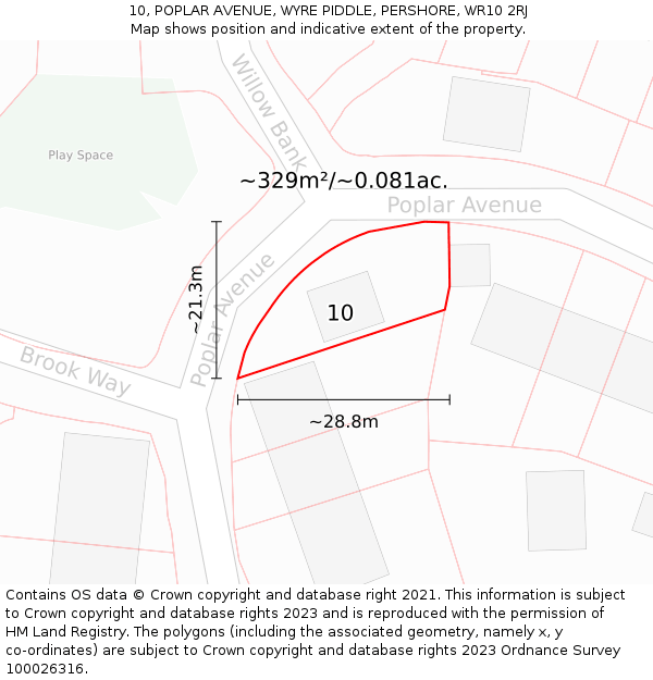 10, POPLAR AVENUE, WYRE PIDDLE, PERSHORE, WR10 2RJ: Plot and title map