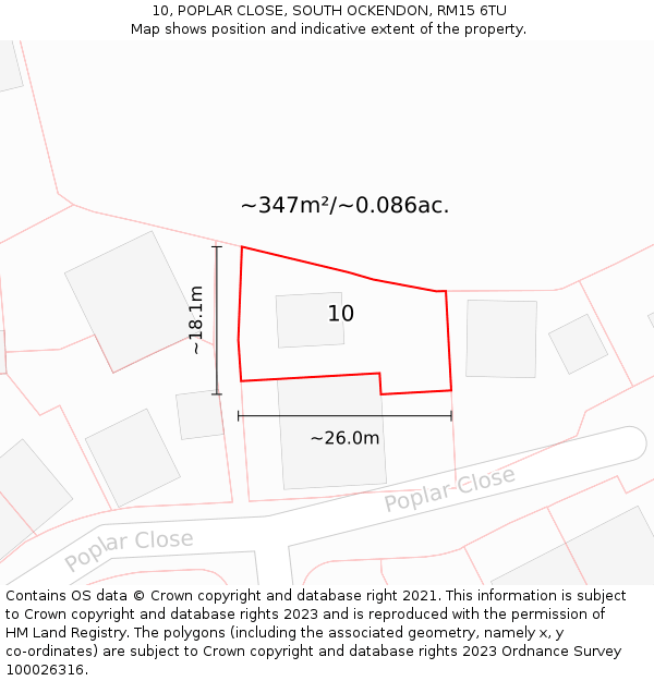 10, POPLAR CLOSE, SOUTH OCKENDON, RM15 6TU: Plot and title map