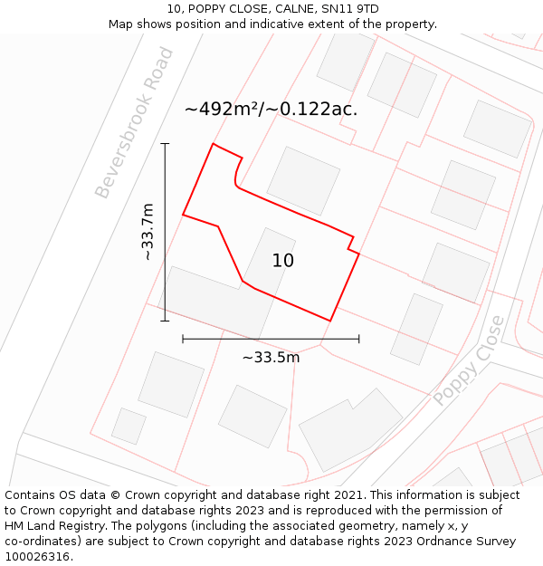 10, POPPY CLOSE, CALNE, SN11 9TD: Plot and title map