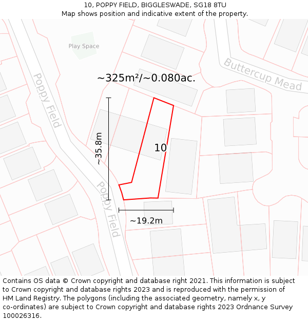 10, POPPY FIELD, BIGGLESWADE, SG18 8TU: Plot and title map