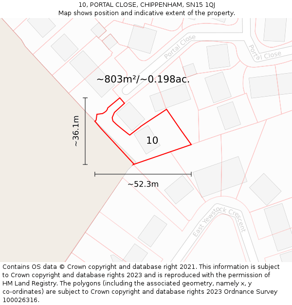 10, PORTAL CLOSE, CHIPPENHAM, SN15 1QJ: Plot and title map