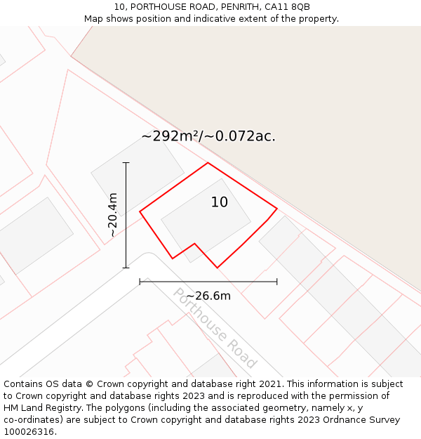 10, PORTHOUSE ROAD, PENRITH, CA11 8QB: Plot and title map